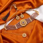 Multi layer Beads Choker set with Earrings and Tikka