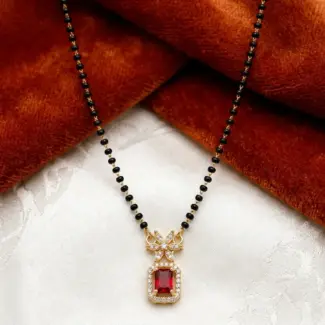 Modern Dainty Baguette Red AD Pendant Mangalsutra