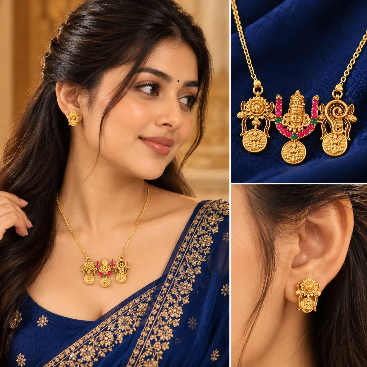 a_polished_studio_catalog_style_collage_advertisem.png Tirupati Namam Gold-Coloured Pendant Necklace & Earrings Set – image 2