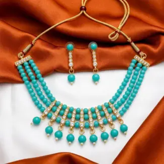 Zeenat Layered Aqua Pearl Necklace Set