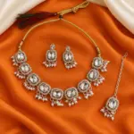 Silver-Tone Mirror Stone Necklace Set with Earrings & Maang Tikka