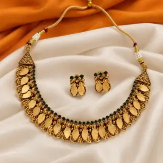 Trending Elakkathali Antique Gold-Tone Green Necklace Set