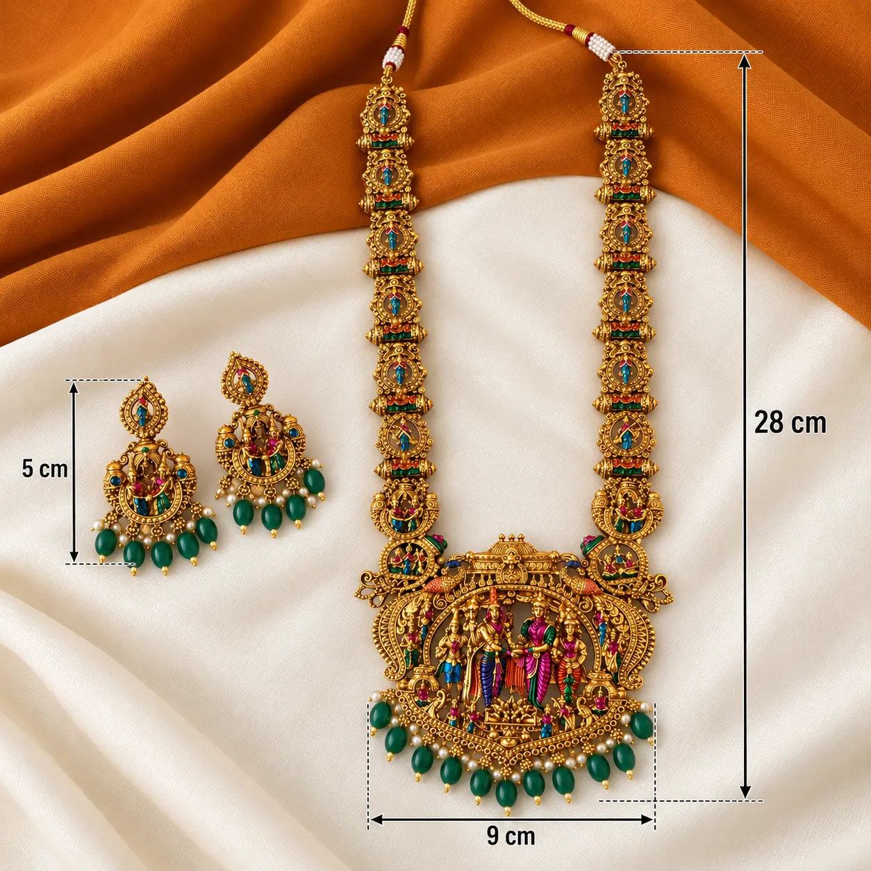 a_clean_high_resolution_product_photography_infog.png Antique Temple Long Haram Set with Green Bead Drops – image 3