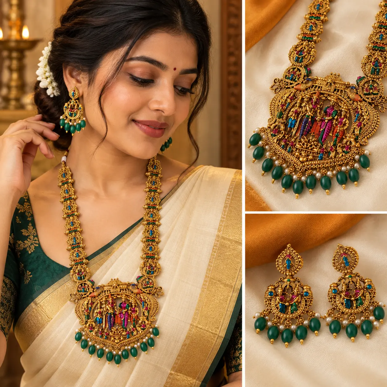 a_polished_studio_advertising_style_collage_portra.png Antique Temple Long Haram Set with Green Bead Drops – image 2