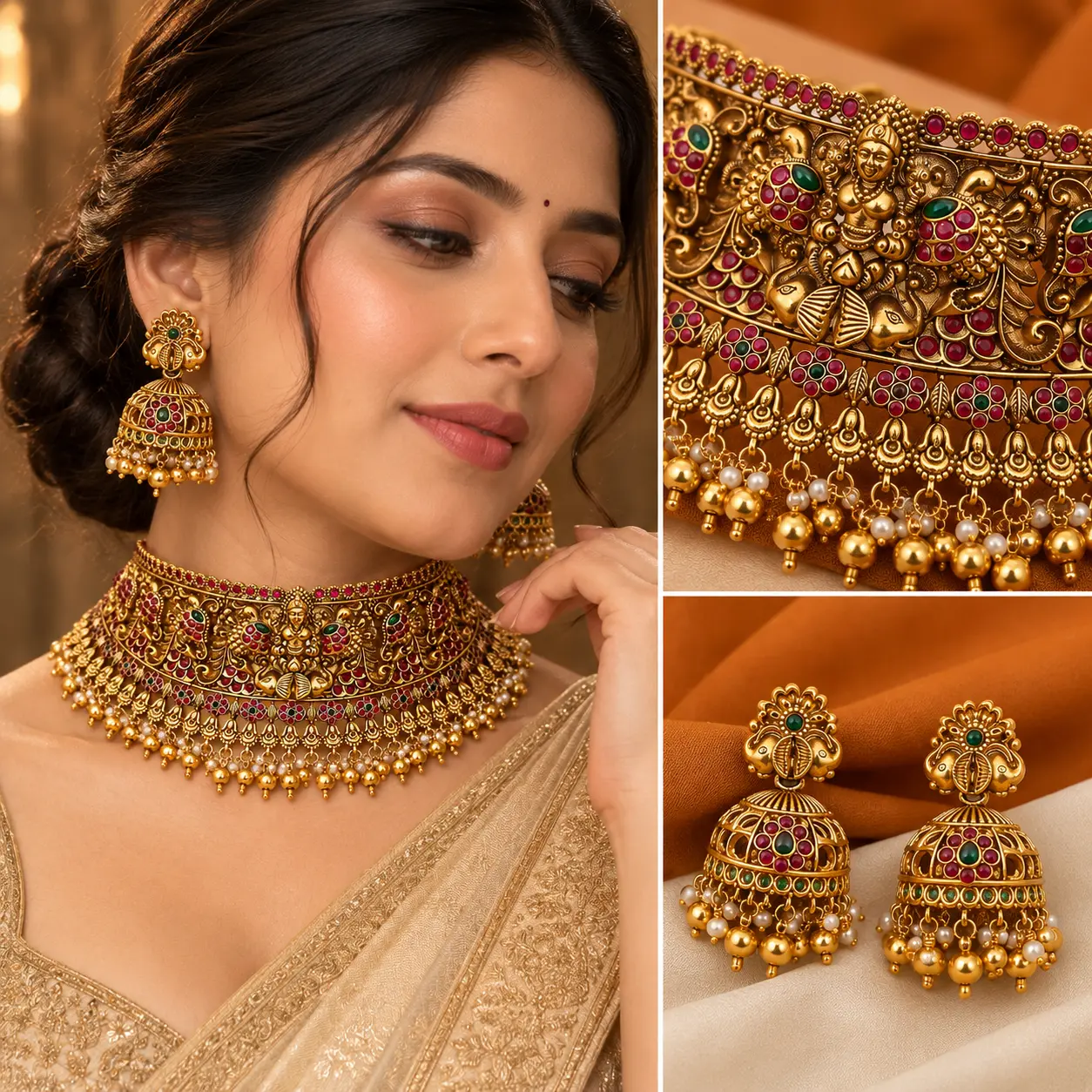 a_high_end_studio_collage_portrait_product_photogr.png Antique Temple Attigai Choker Set with Jhumka Earrings – image 2