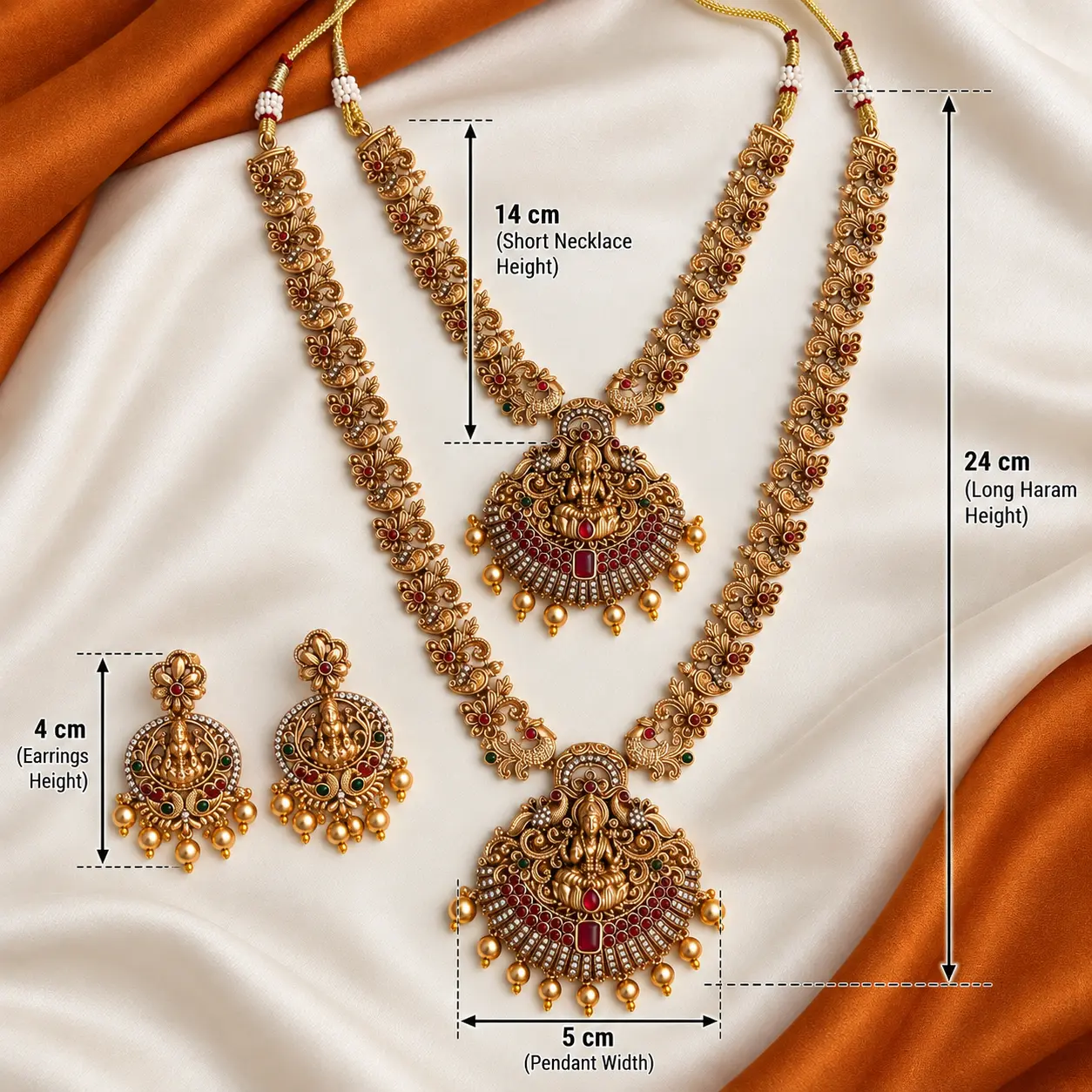 studio_product_photography_graphic_on_a_warm_orang.png Antique Temple Double Necklace Set with Earrings – image 3