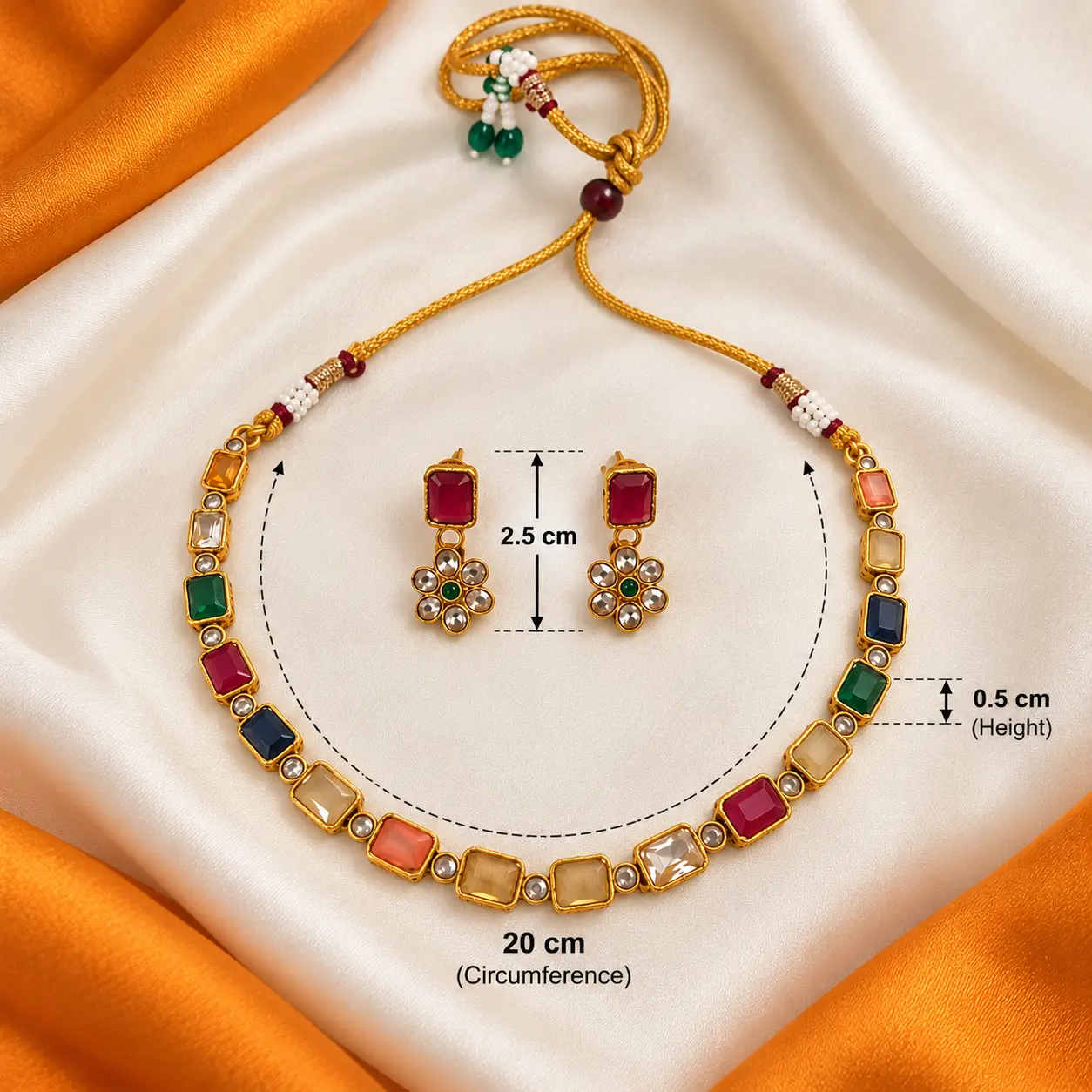 a_clean_product_photography_image_on_a_silky_cream.png Multicolour Stone Necklace Set with Floral Drop Earrings – image 3
