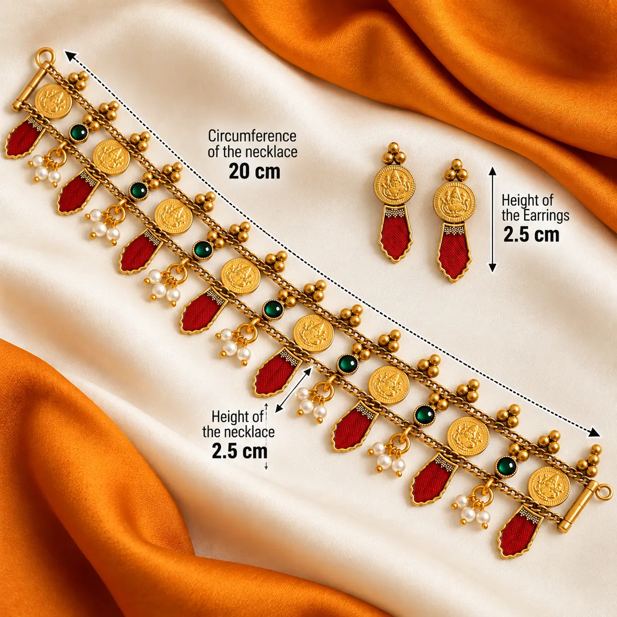 a_clean_studio_style_product_layout_image_on_a_lu.png Antique Gold Tone Coin Necklace Set with Red Drop Accents – image 3