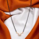 Floral AD Mangalsutra in Yellow Gold with Traditional Black Beaded Chain