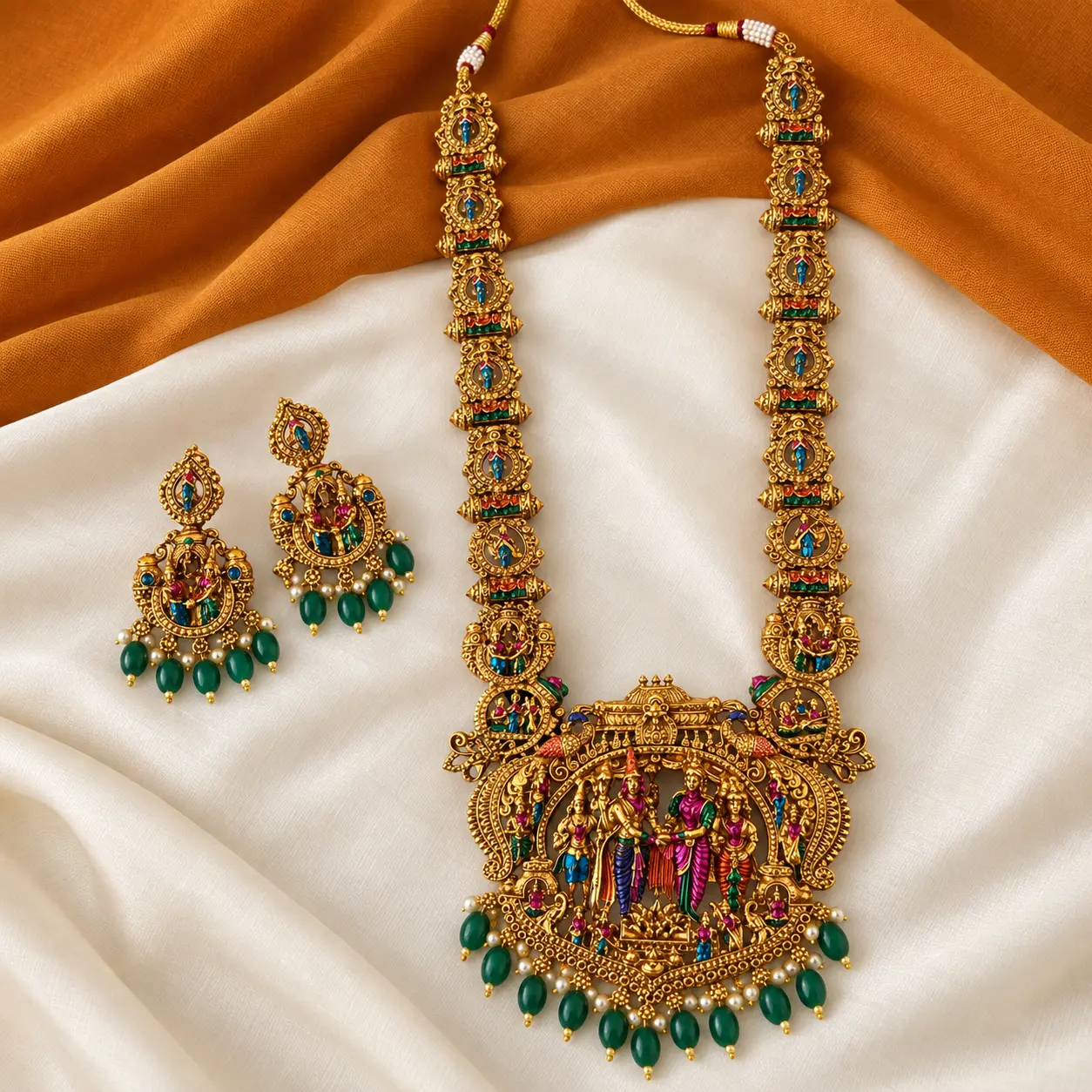 a_high_resolution_product_still_life_photograph_of.png Antique Temple Long Haram Set with Green Bead Drops