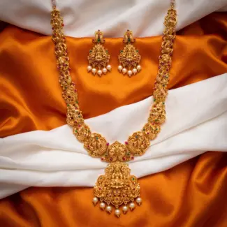 Vaibhav Lakshmi Peacock Nakshi Long Haram Set