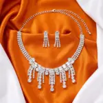 Silver-Toned Tassel Statement Necklace with Matching Drop Earrings
