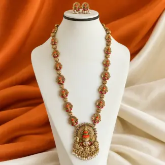 Kathakali Dance Inspired Antique Temple Long Haram Necklace Set
