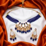 Multi-Layer Beaded Choker Necklace Set with White Polki Kundan Pendant