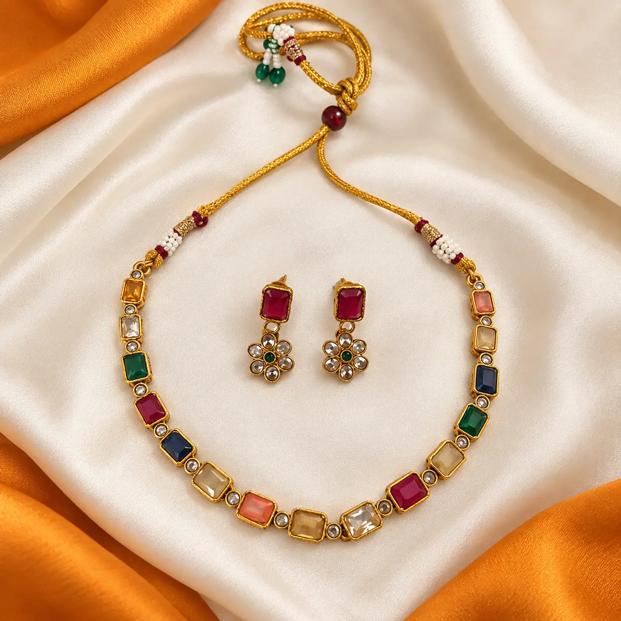 a_crisp_high_resolution_product_style_still_life.png Multicolour Stone Necklace Set with Floral Drop Earrings