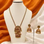 Antique Gold Temple Deity Long Necklace & Jhumka Set