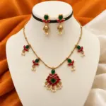 Kemp Stone Floral Pendant Necklace Set with Jhumka Earrings