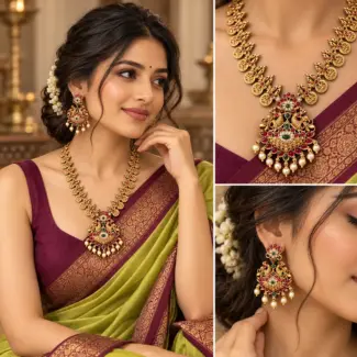 Premium Antique Gold Peacock Necklace Set with Earrings – image 2