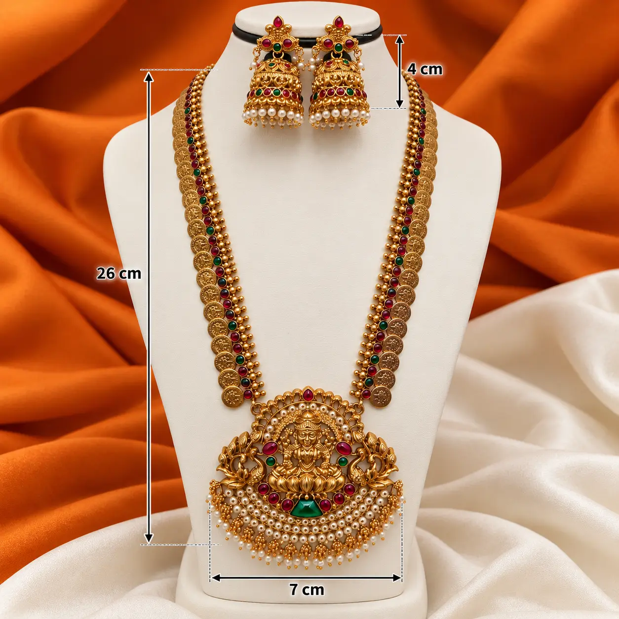Premium Antique Gold Tone Lakshmi Coin Haram Necklace Set – image 3