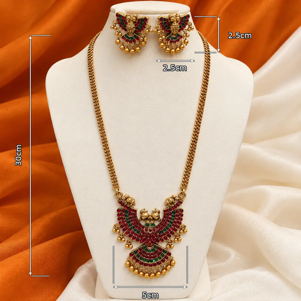 Traditional Kemp Stone Peacock Haram Set with Earrings – image 3