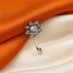 Silver-Tone Floral Clear Stone Nose Pin