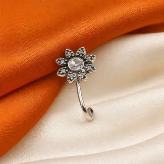 Silver-Tone Floral Clear Stone Nose Pin