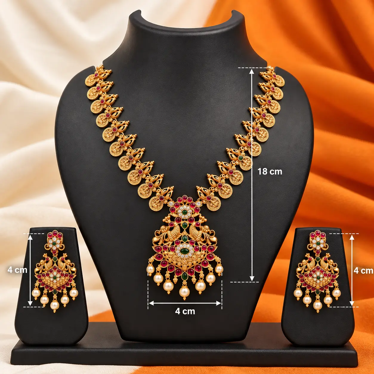 a_high_quality_product_detail_studio_photo_with_me.png Premium Antique Gold Peacock Necklace Set with Earrings – image 3