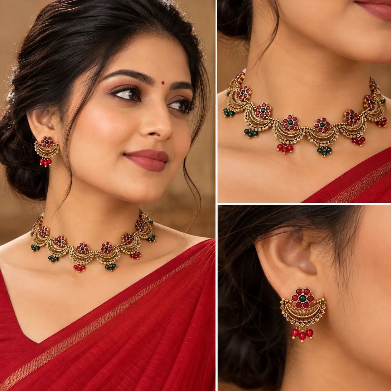 a_high_quality_studio_collage_advertising_style_ph.png Trending Antique Gold-Tone Red & Green Choker Set – image 2