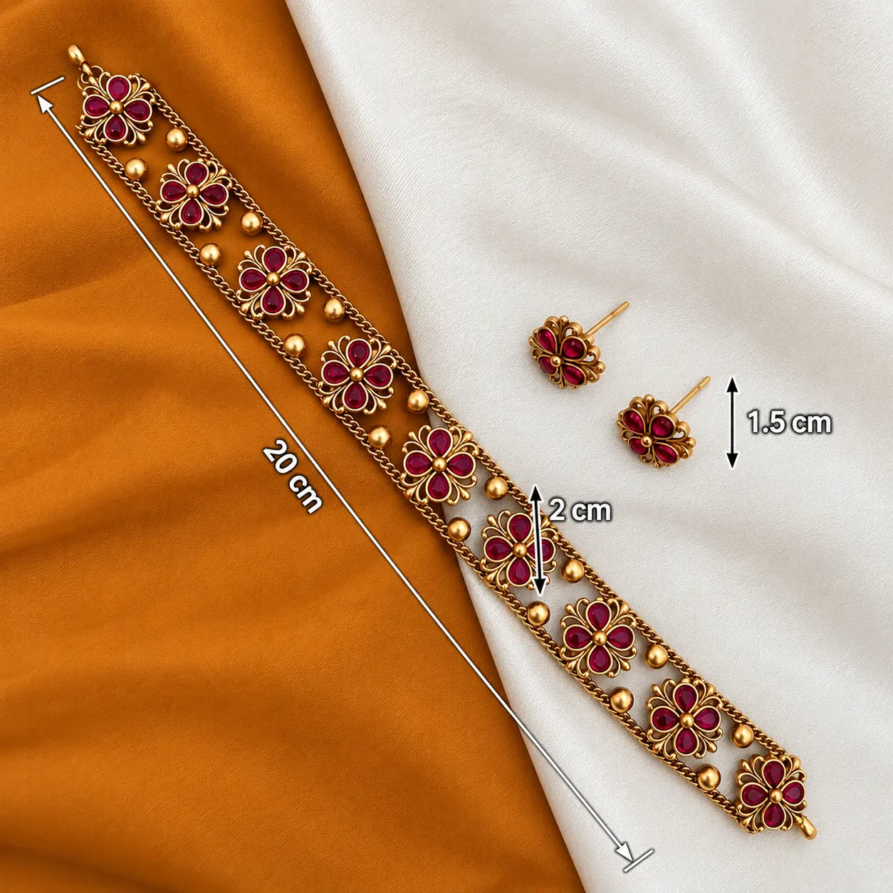 a_clean_high_resolution_product_photography_image.png Antique Gold Tone Red Floral Choker Set with Stud Earrings – image 3