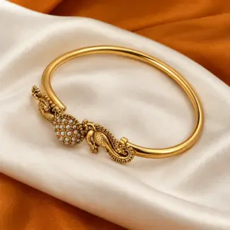 Antique Gold Peacock Pearl Kada Type Bangle