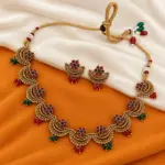 Trending Antique Gold-Tone Red & Green Choker Set