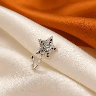 Silver-Tone Star Nose Pin with Clear Centre Stone