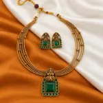 Premium Antique Gold Green Stone Goddess Necklace Set