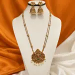 Antique Gold-Tone Temple Long Necklace & Jhumka Set