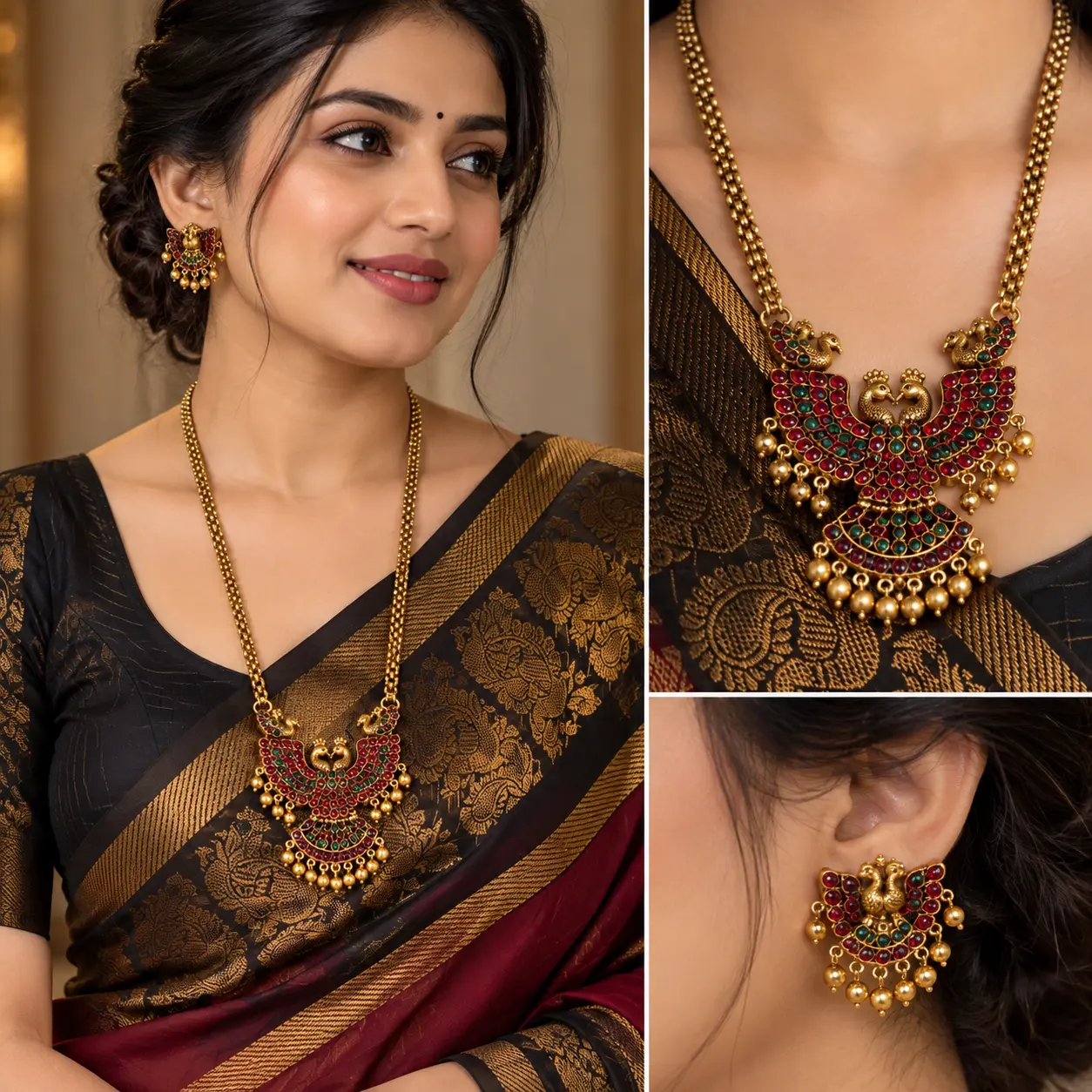 Traditional Kemp Stone Peacock Haram Set with Earrings – image 2