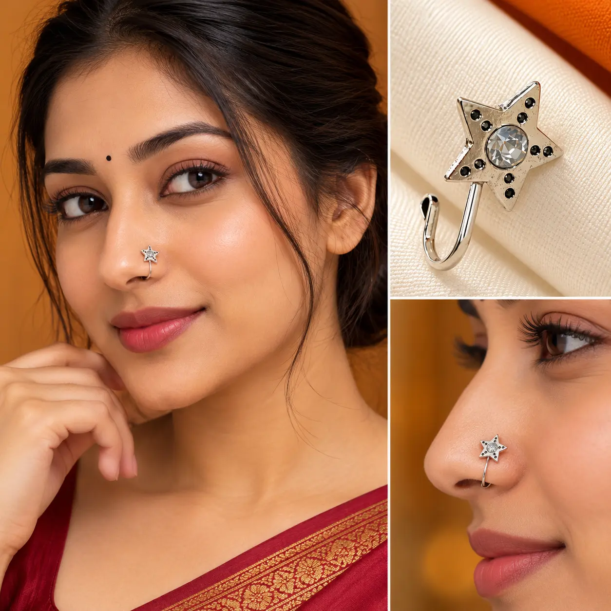 a_polished_studio_lit_jewelry_product_collage_por.png Silver-Tone Star Nose Pin with Clear Centre Stone – image 2