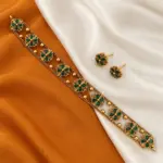 Antique Gold Tone Green Floral Choker Necklace Set