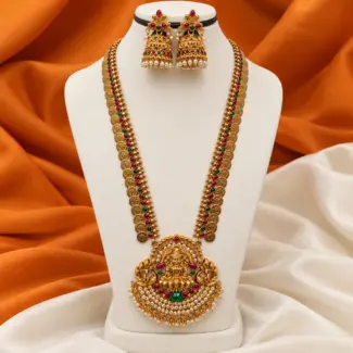 Premium Antique Gold Tone Lakshmi Coin Haram Necklace Set